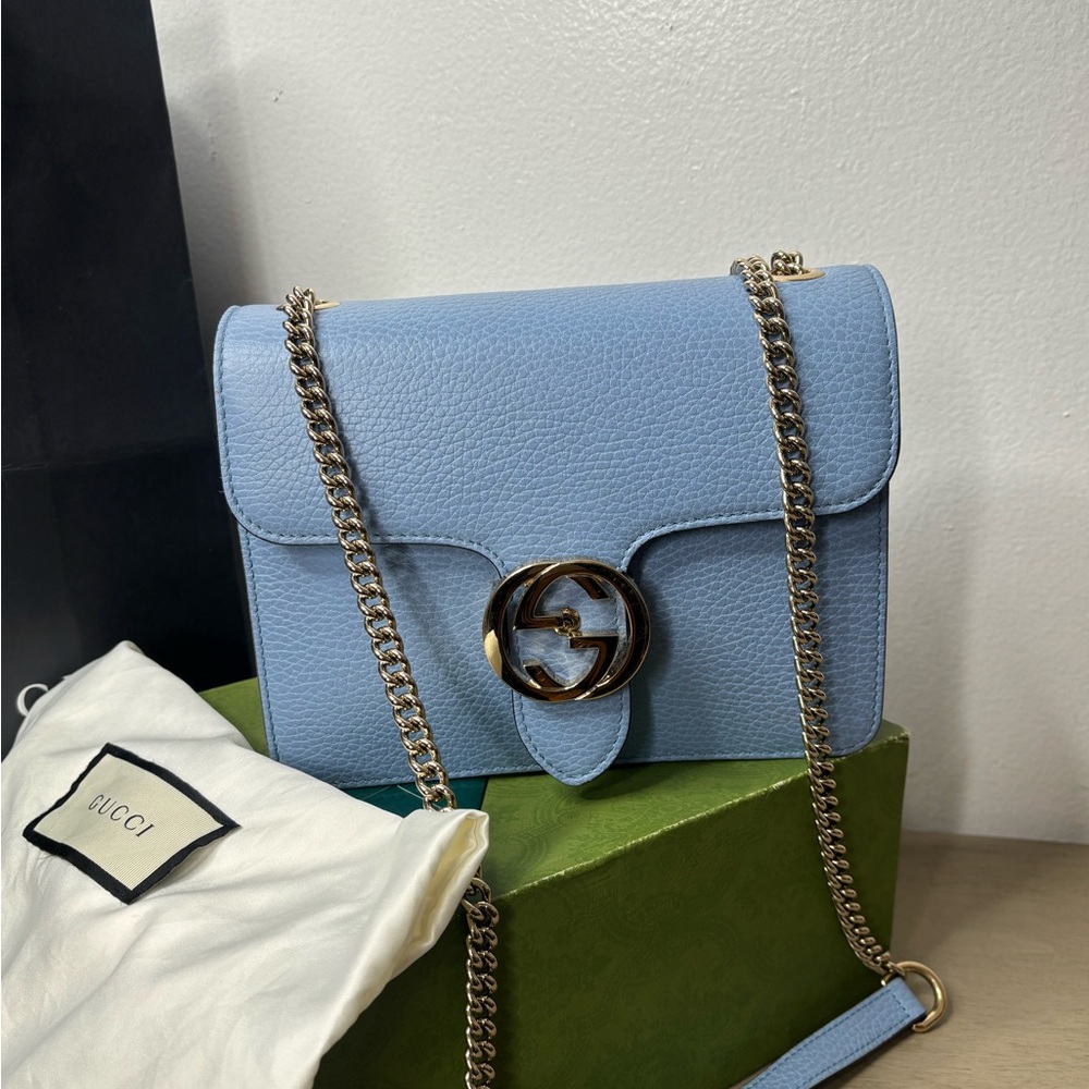 Gucci Pale Blue Leather Chain Crossbody Bag with Siver Hardware - Picture 11 of 16